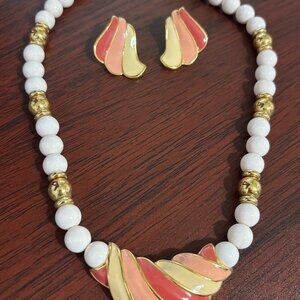 Vintage Napier Enamel and Bead Necklace And Earrings